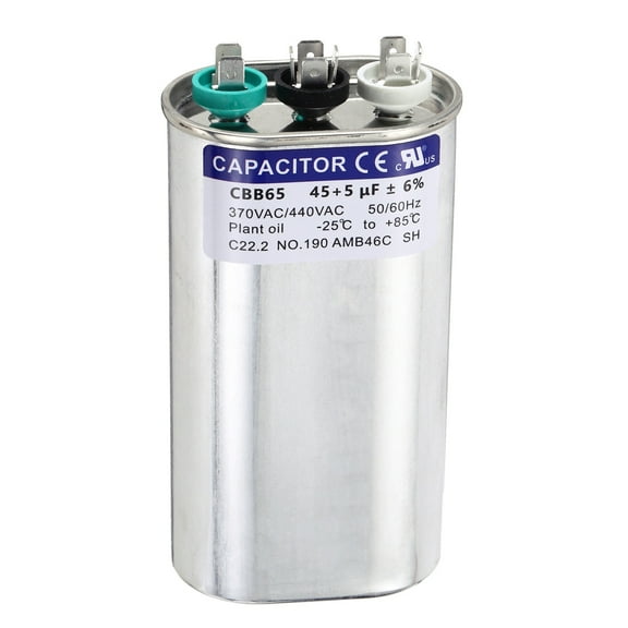 Uxcell 45 5MFD CBB65 Run Start Capacitor 45 5uF, 370/440V Oval AC Capacitor for AC Motor Run, HVAC, Air Conditioner, Condenser Motors