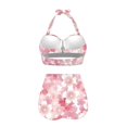 thumbnail image 4 of Suhoaziia Pink Flower Women Tankini Swimsuits 2 Piece Comfortable Bikini Underwear Size 2XL Halter Ruched Ruched Tie Knot Swimsuits for Lady Girls, 4 of 6