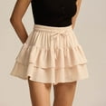 thumbnail image 5 of Summer Skirts for Women 2025 Vacation Cotton Ruffle Elastic Waist A-Line Casual Short Skirt Beige S, 5 of 9