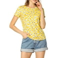thumbnail image 3 of INSPIRE CHIC Women's Floral Print Crew Neck Blouse Short Sleeve Top M Yellow, 3 of 7
