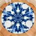thumbnail image 2 of Indigo Tie Dye Snowflake Round Fitted Tablecloth with Elastic Edge,Dining Table Cover Waterproof,Outdoor Round Tablecloth for Camping,Dining,Indoor and Outdoor, 2 of 7