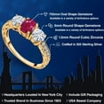 thumbnail image 2 of Gem Stone King 18K Yellow Gold Plated Silver 3-Stone Ring Oval Ruby Moissanite (2.12 Cttw), 2 of 6