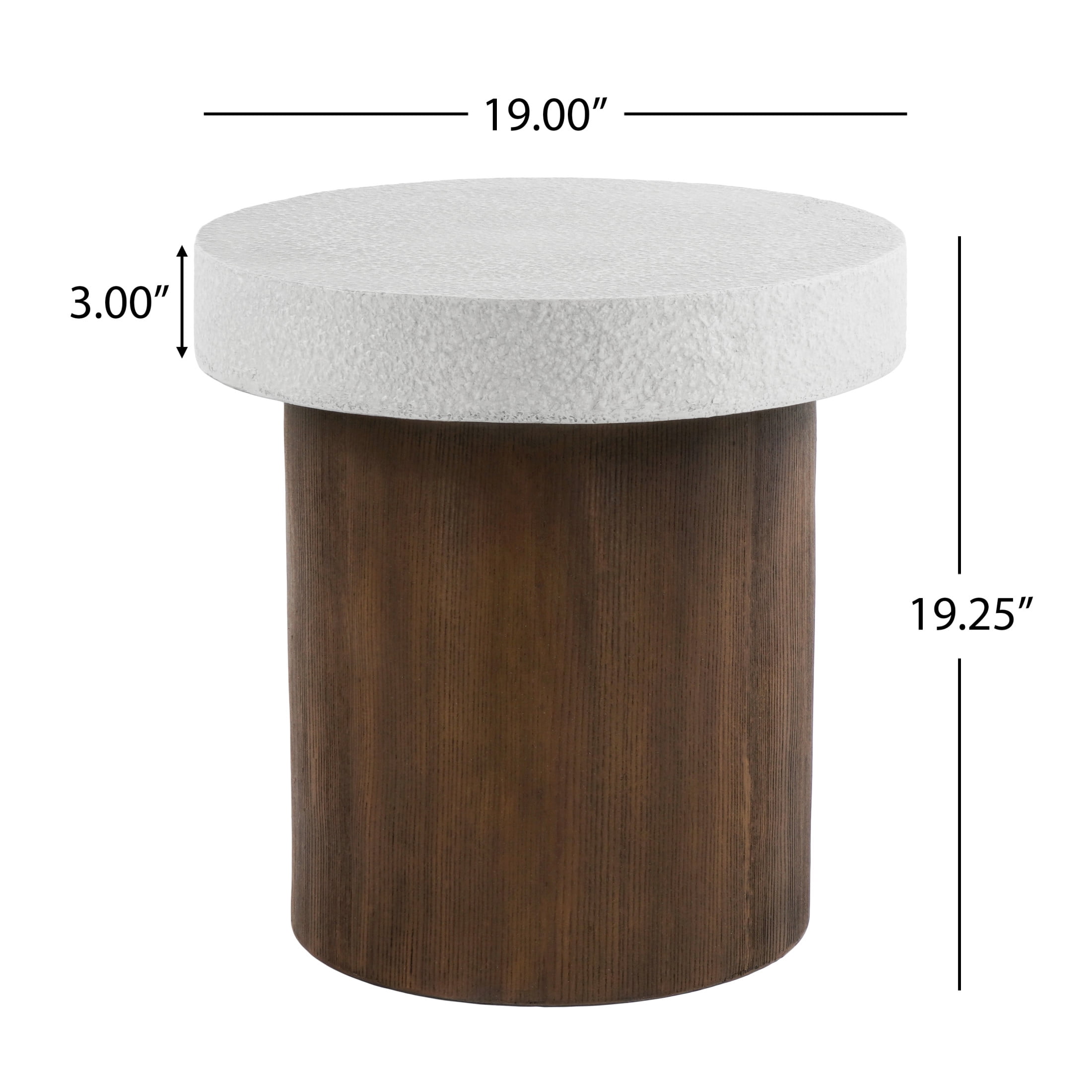 Aurelia Outdoor Patio Round Side Table, MGO, Antique White + Natural Wood Finish
