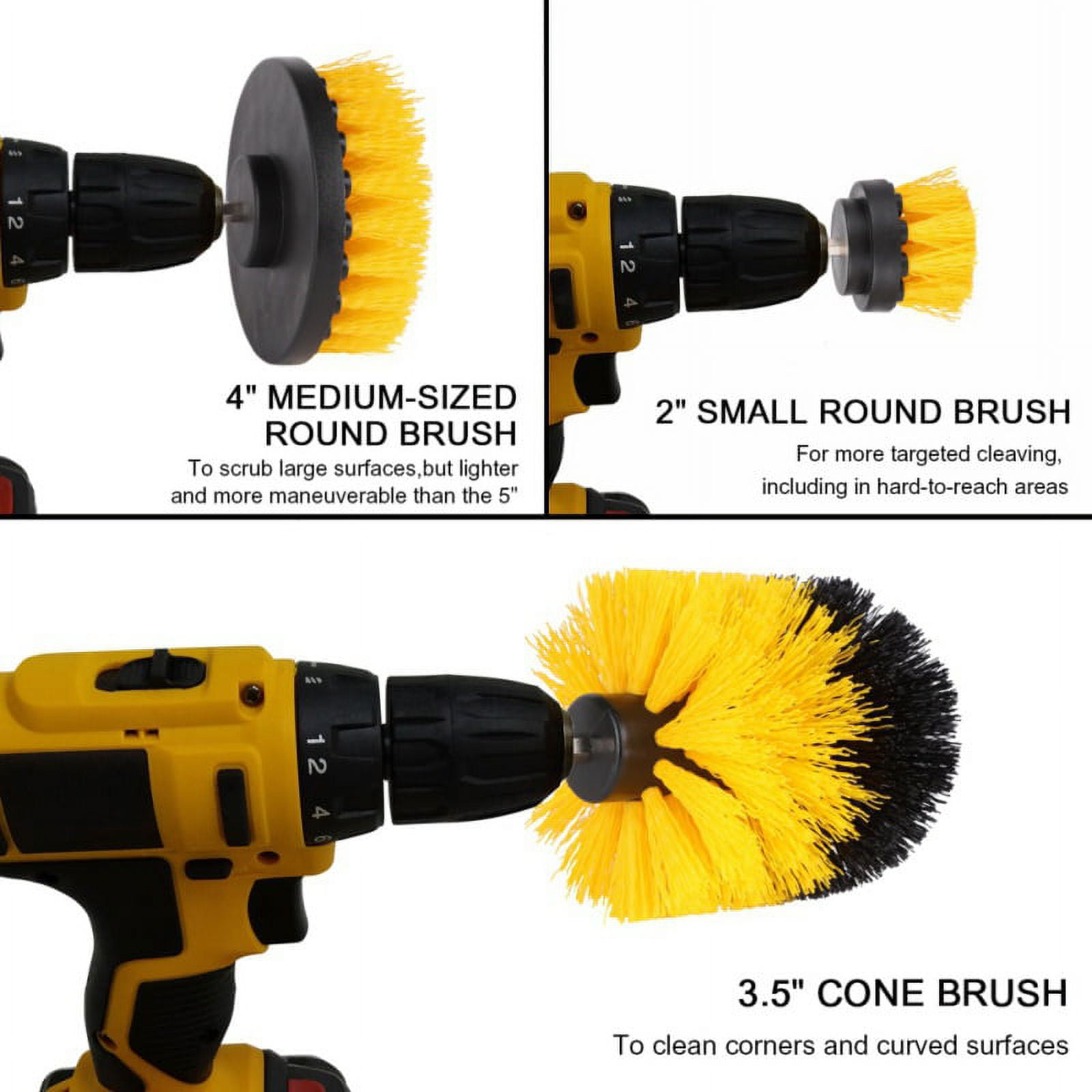 Hyper Tough Nylon Scrub Brush Cleaning Attachments for Power Drills, 3-Piece, Black 41026