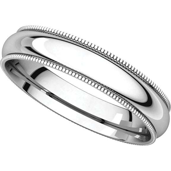 Plain Wedding Band Milgrain Ring Solid 14k White Gold Polished Calssic Comfort Fit Finish, 4 mm, Size 5