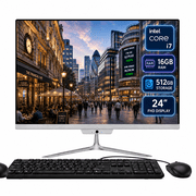 24" FHD All-in-One Desktop PC, Intel Core i7 4.0GHz, 16GB RAM 512GB SSD, Webcam, Wi-Fi & Bluetooth, Windows 10, White with Wired Keyboard & Mouse
