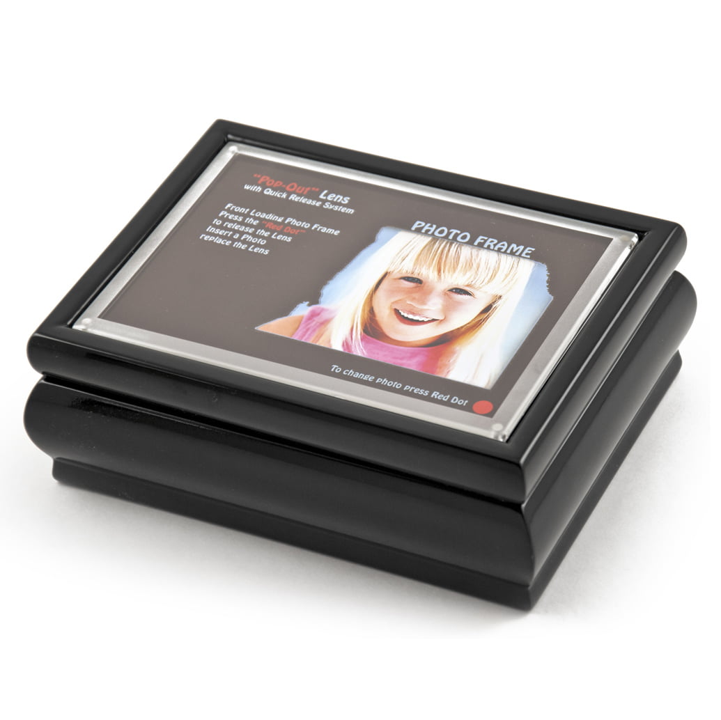 3X2 Wallet Size Black Lacquer Photo Frame Music Box With New Pop-Out Lens System