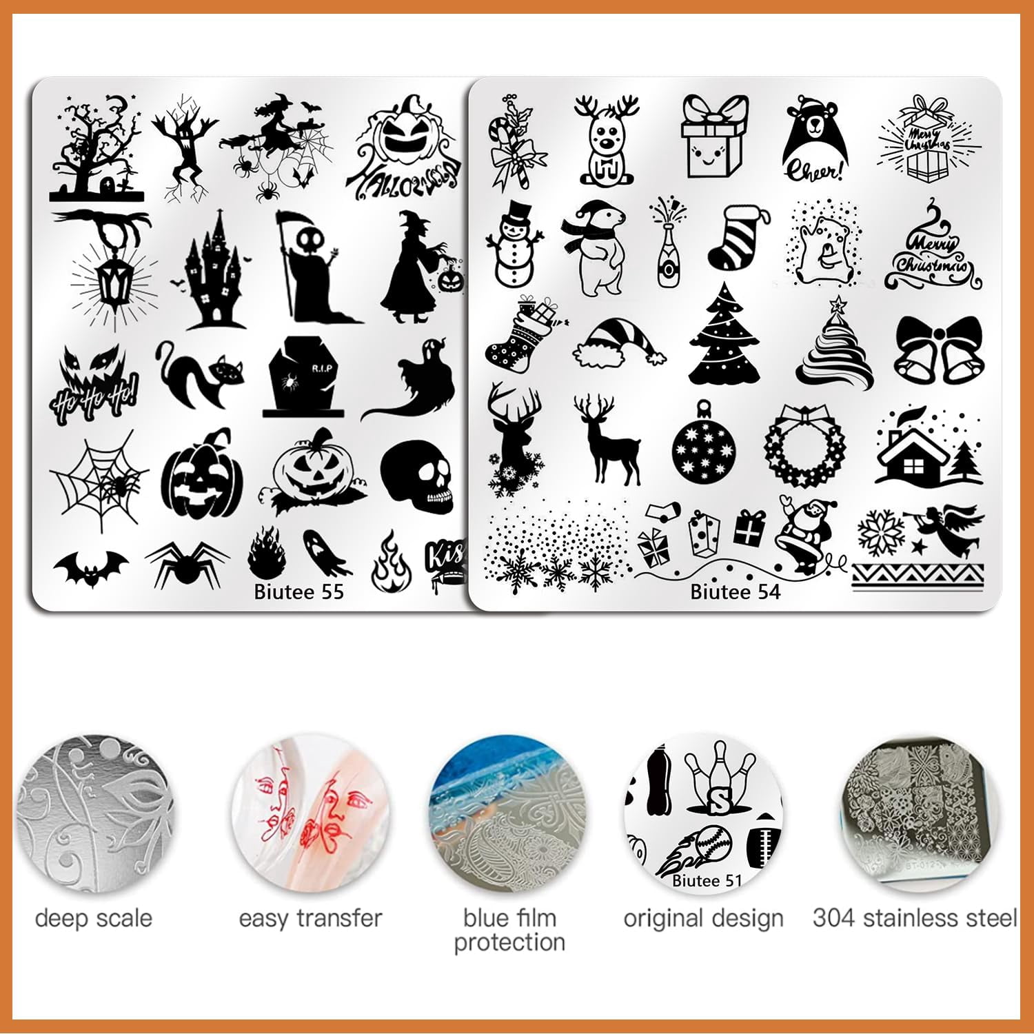 Biutee Nail Stamp Plates Set 15pcs Nail Plates 8pcs Stamp Gel 1pc Nail Stamper Scraper Set Storage Bag Gift Box Nail Stamp Template Kit Lace Flower Star Holiday Design for Halloween Christmas Gift