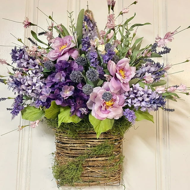 Guirnalda Guirnalda artificial para puerta, cartel de bienvenida, cesta colgante de flores silvestres, adornos (B) Wdftyju Libre de BPA