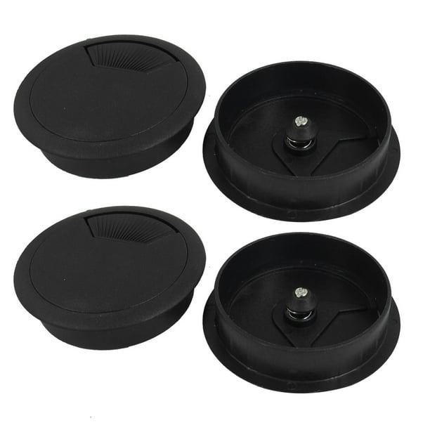 Black Round Plastic Computer Desk Grommet Cable Hole Cover 60mm 4