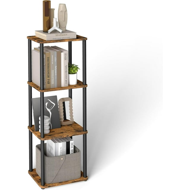 Corner Shelf Stand Superfast Toolless Assembly Tall Narrow Book Shelf Storage Rack x x cm Display Shelf for Living Room Rustic and Ink ULLSK