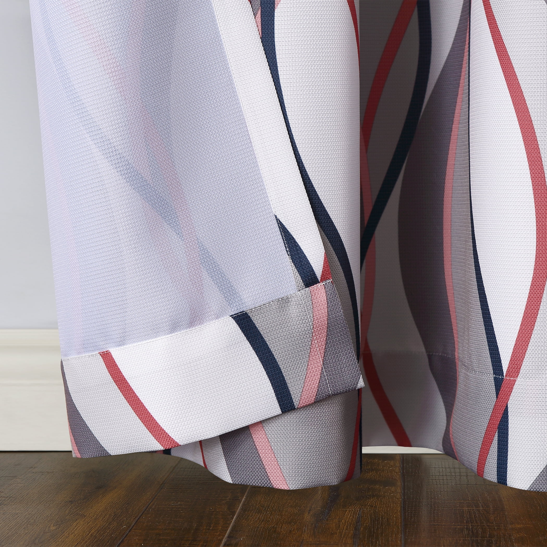 No. 918 Intersect Wave Print Casual Textured Curtain Panel, 48"x95", Nickel