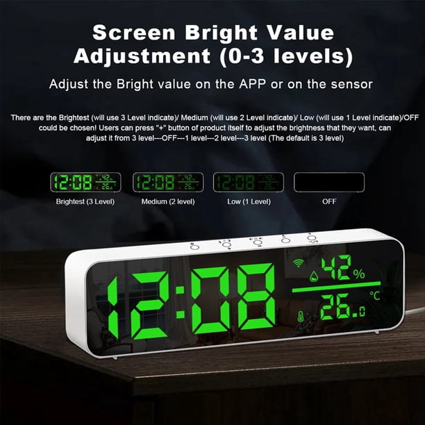 Tuya Wifi Reloj Despertador de Temperatura y Humedad Reloj Digital LED Multifunción para Sala de Estar, Granja, Oficina