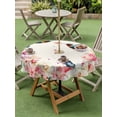 thumbnail image 3 of Outdoor Tablecloth with Umbrella Hole and Zipper, Pink Flower Round Table Cloth 60 Inch Waterproof Tablecloth, Spring Floral Butterflies Birds Elegant Farmhouse Picnic Table Cover for Patio Camping, 3 of 7