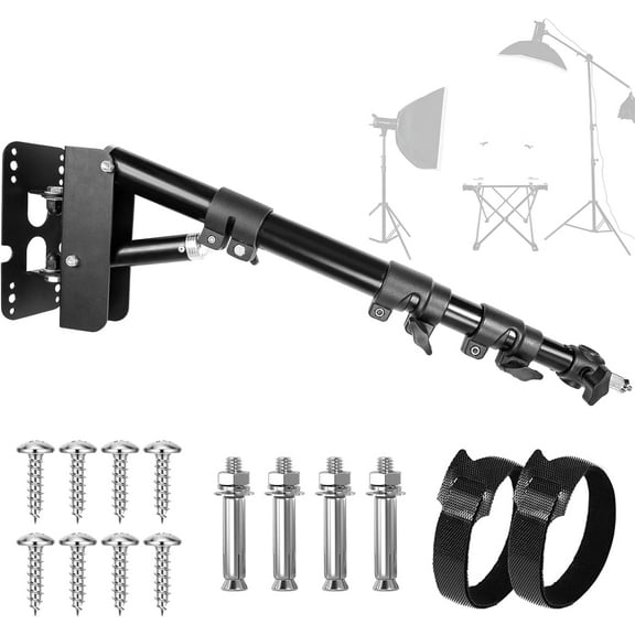 Wall Mounting Triangle Boom Arm for Ring Light, Support 180° Flexible Rotation, 21.7-45.6in Adjustable Length