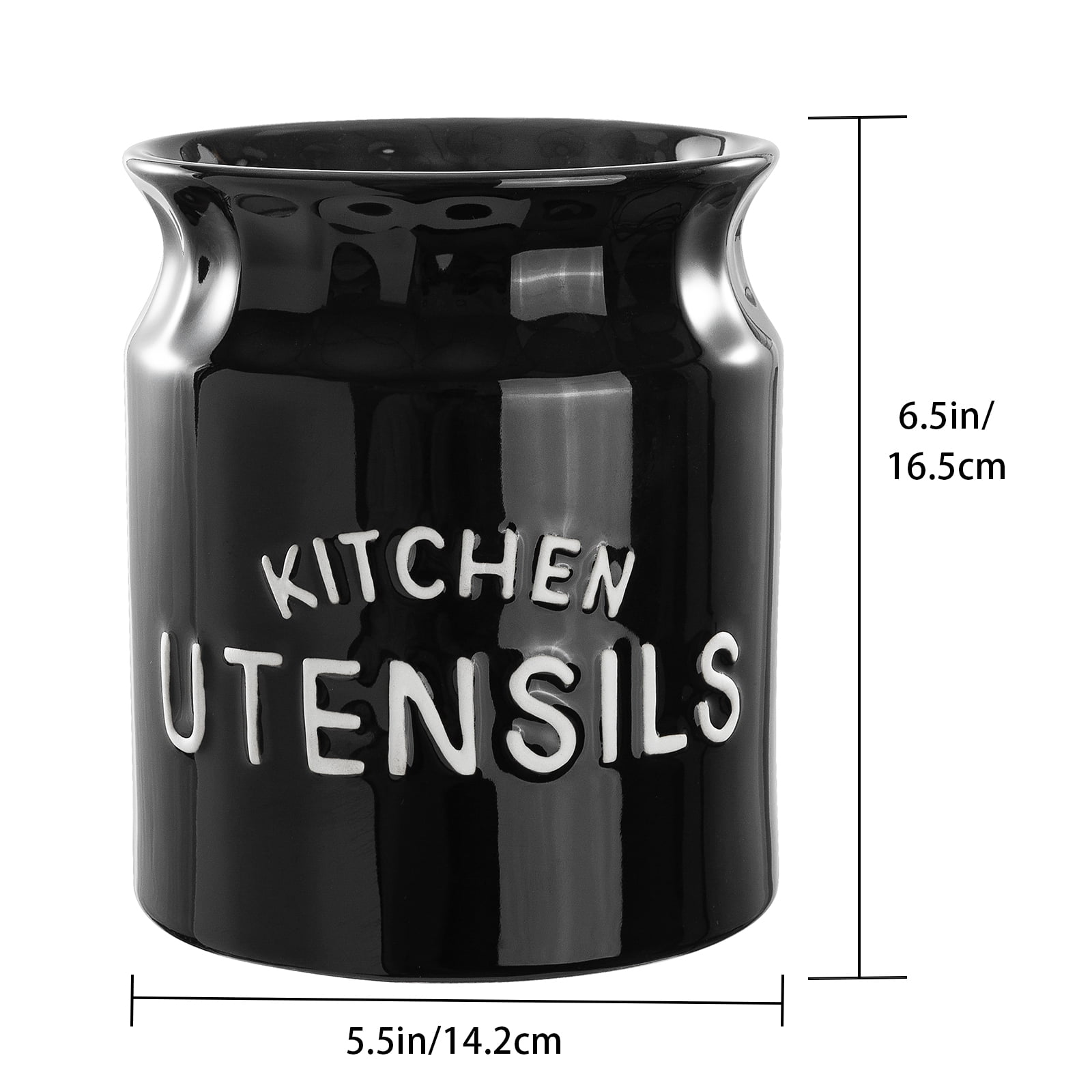 Arikago Utensil Holder, Ceramic Farmhouse Kitchen Utensil Holder for Countertop, 6.5" Large Cooking Utensil Crock for Kitchen Counter, Black