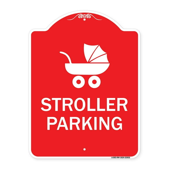 SignMission Designer Series Sign - Stroller Parking (With Graphic) | Red & White 18" X 24" Heavy-Gauge Aluminum Architectural Sign | Protect Your Business & Municipality | Made in the