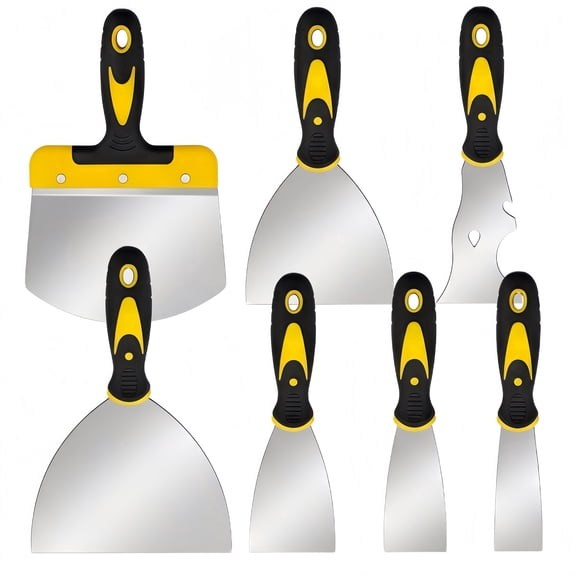 DEKEones 7 Piece Putty Knife Set, Stainless Steel Paint Scrapers with Ergonomic Handle, Putty Knives for Spackling, Drywall, Wallpaper Removal, Paint Scraping, Home Improvement and DIY Tools