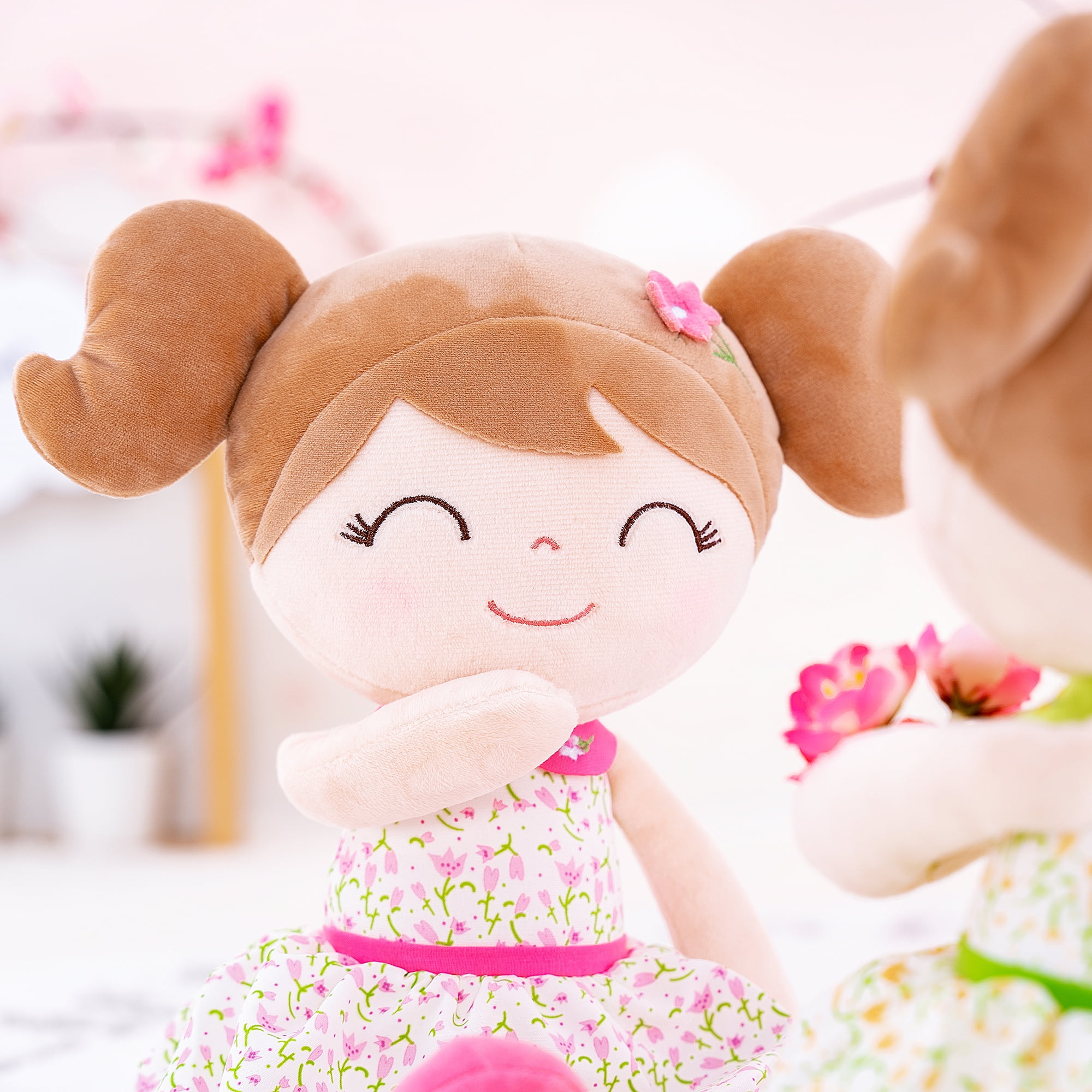 Gloveleya Baby Girl Gifts Plush Dolls Soft Girls Toy Pink Flower Fairy Girl 16 Inches