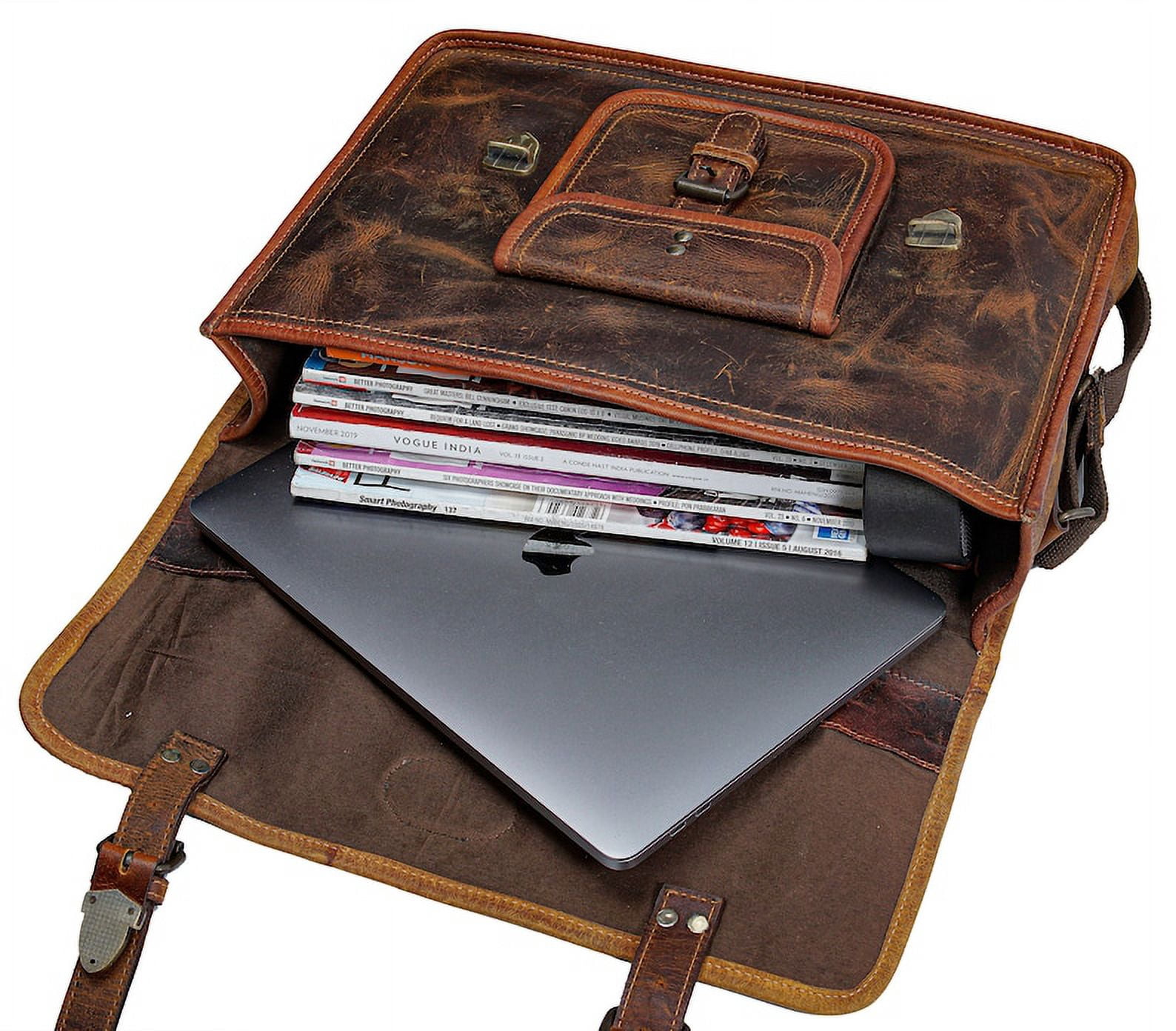 MaheTri Leather Messenger Bag for Men, 15.5 Inches Vintage Laptop Briefcase Satchel Shoulder Bag