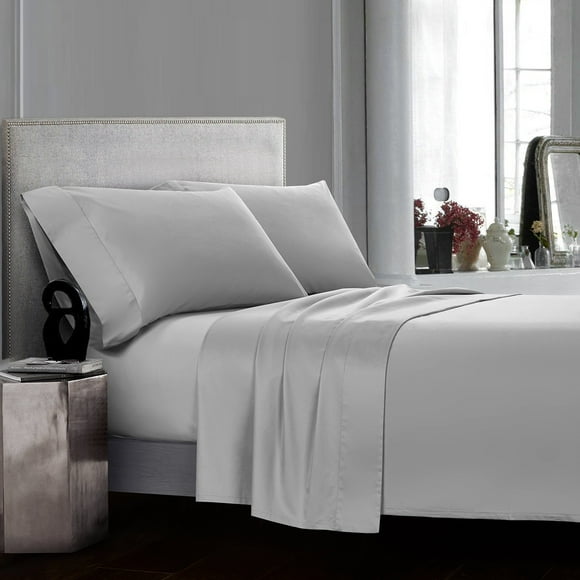 CASA BOLAJ DESIGNED TO DREAM Casabolaj Silver Sheets Set 4 Pieces 100% Egyptian Cotton Luxury Sateen 400 Thread Count Soft Premium Classy Deep Pocket All Around Elastic(Silver,King)