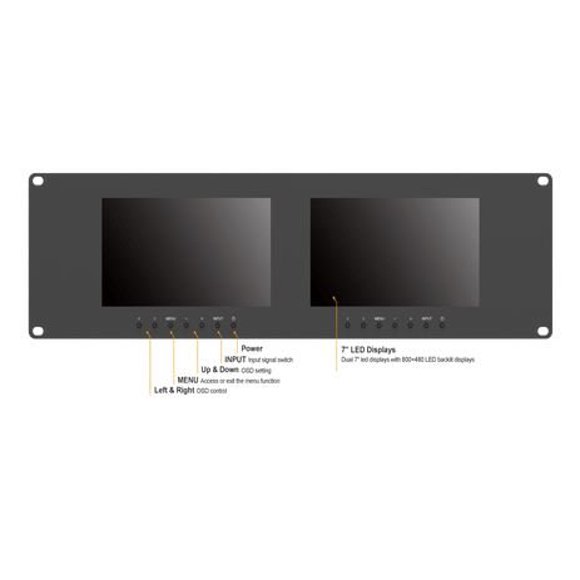 3RU Rack Moniteurs avec Double VGA, Vidéo & DVI Entrées/sorties, pour Spectacles en Direct & Surveillance