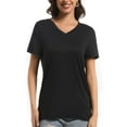 thumbnail image 5 of Women's V Neck Short Sleeve Slim Fitted T-Shirt Stretchy Bodycon Basic Top Casual Active Tee, 5 of 7