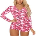 thumbnail image 1 of Combinaison Moulante pour Femmes de la Saint-Valentin avec Rabat Fessier, Pyjama à Manches Longues et Short, Rose LipsXL, 1 of 6