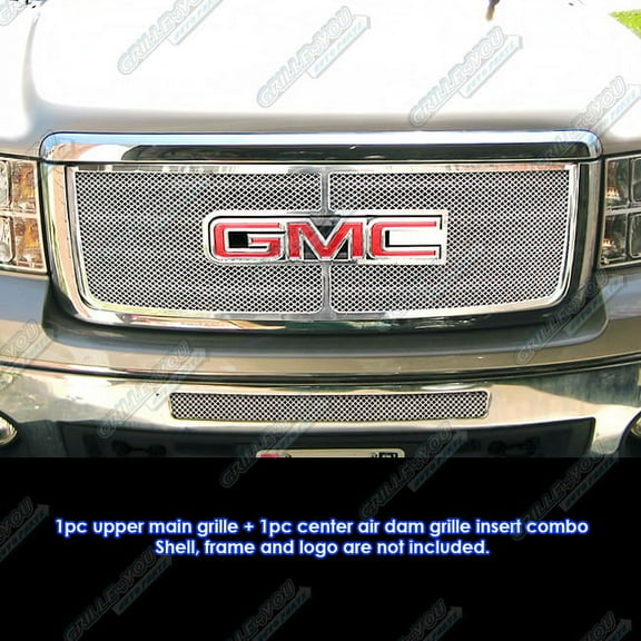 APS Compatible with GMC Sierra 1500 2007-2013 with Logo Show Stainless Steel Chrome Mesh Grille Insert Combo G71141T
