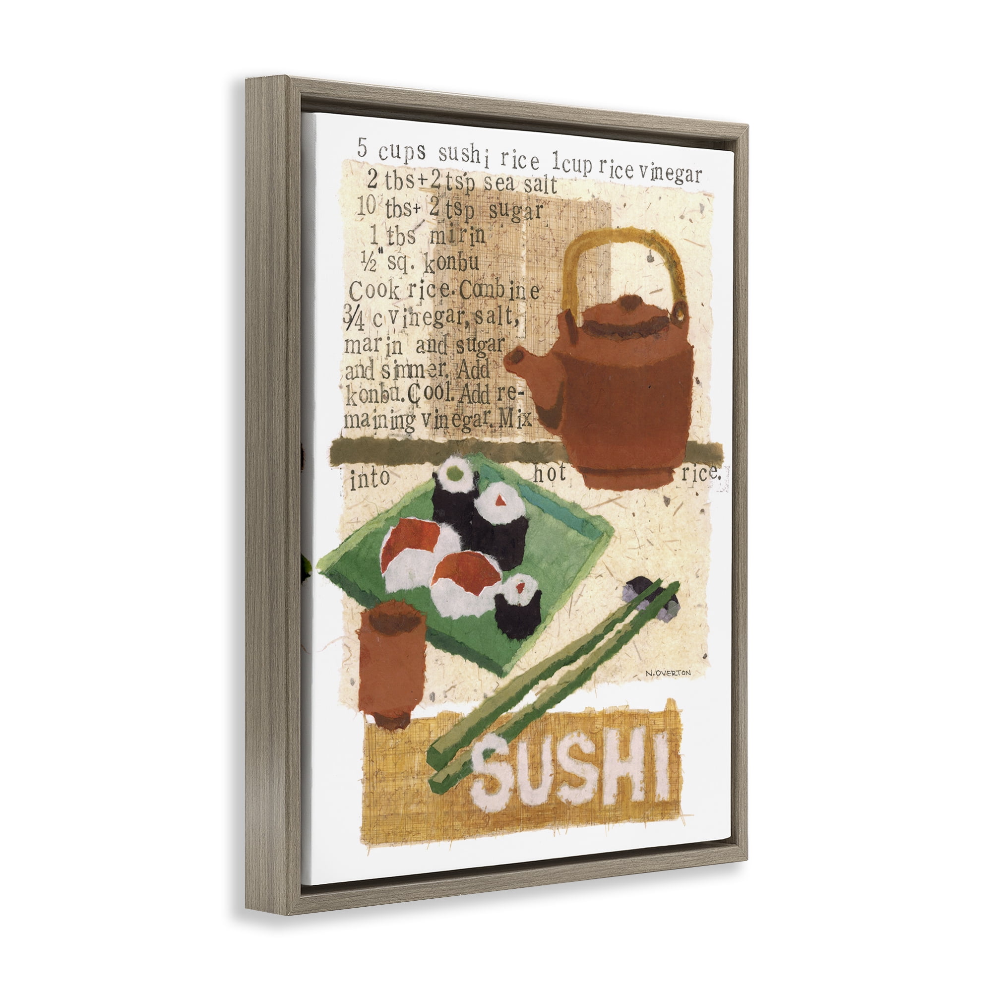 Stupell Industries Traditional Sushi Recipe Food & Beverage Painting Brown Floater Framed Art Print Wall Art, 25 x 31