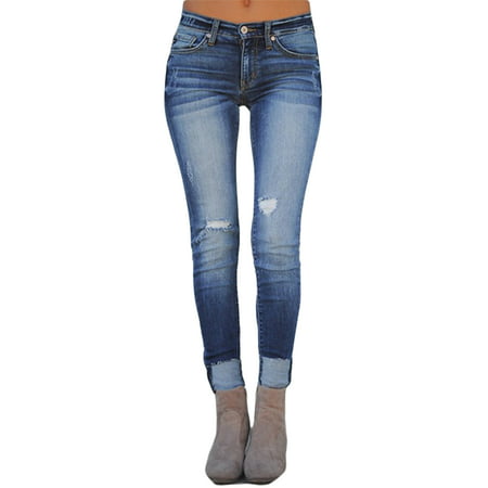 Sexy Dance - Plus Size Boyfriend Jeans for Women Mid Waist Denim Pants ...