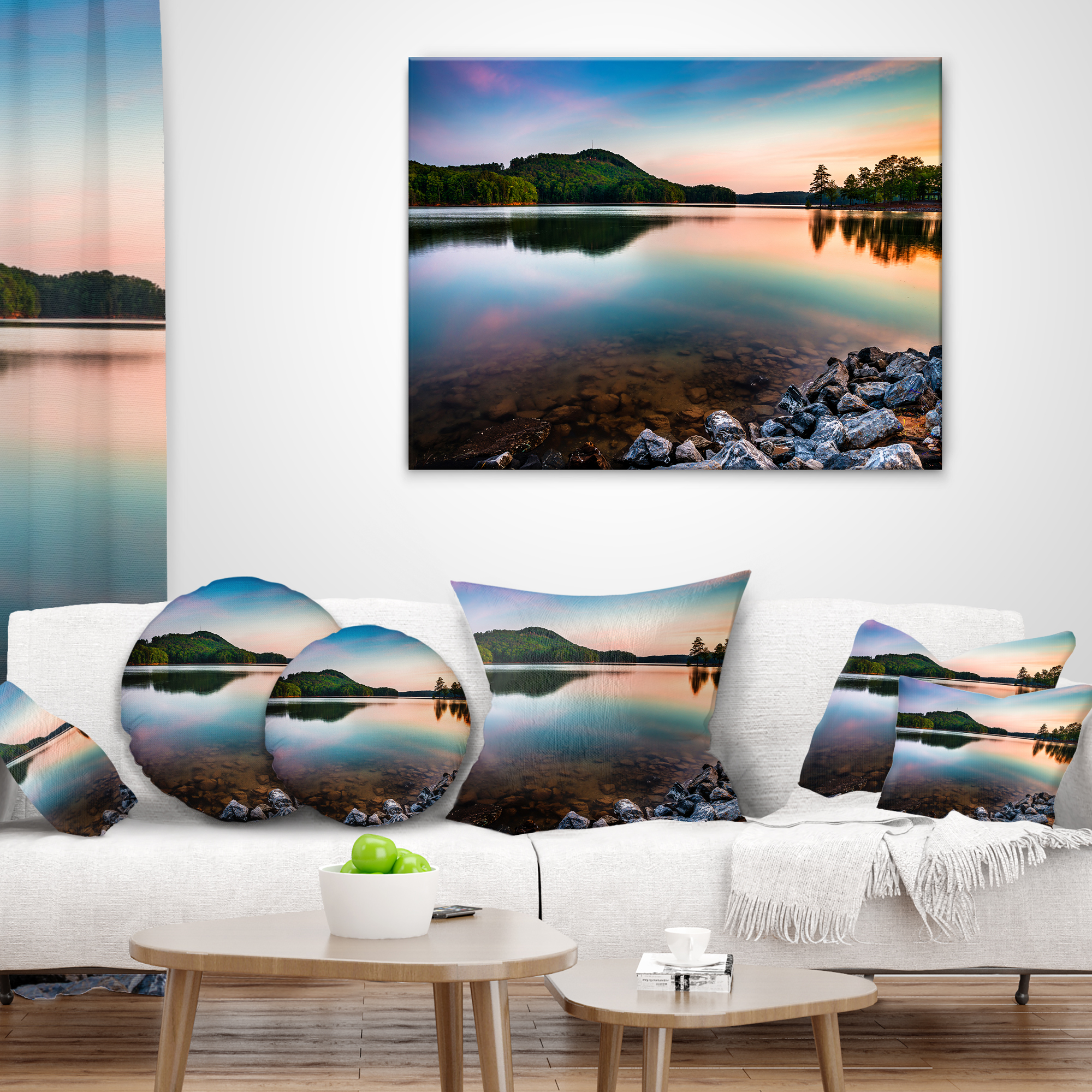 Designart Lake Allatoona at Red Top Mountain - Seashore Throw Pillow - 16x16