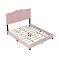 thumbnail image 3 of Pink Upholstered Bed Frame - Queen Size Modern Velvet Platform With Headboard And Rivets Rivet Decoration, 3 of 7