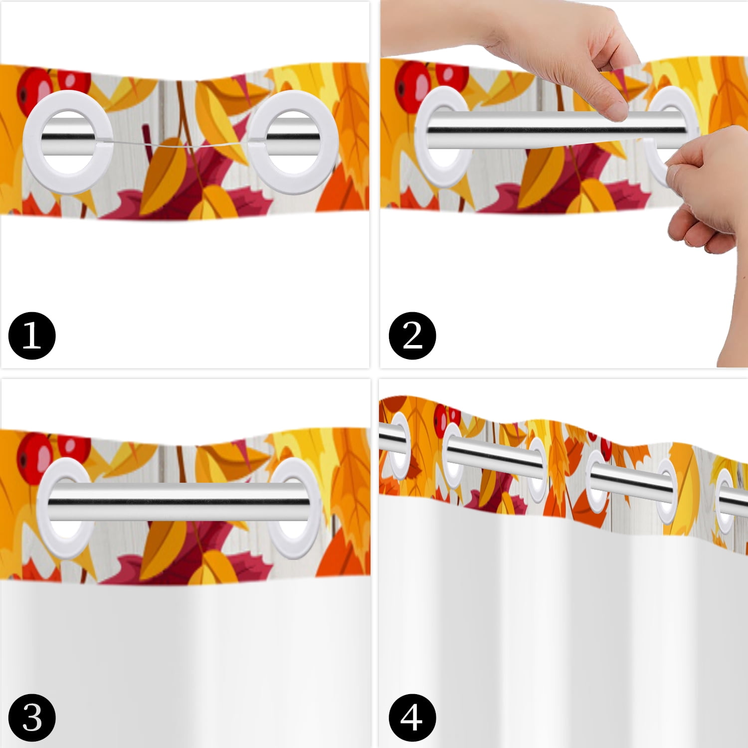 MIZHONA Fall Thanksgiving Shower Curtain with Snap in Liner,Gnomes with Maple Leaves Fabric Bathroom Curtain No Hook,71"×74"
