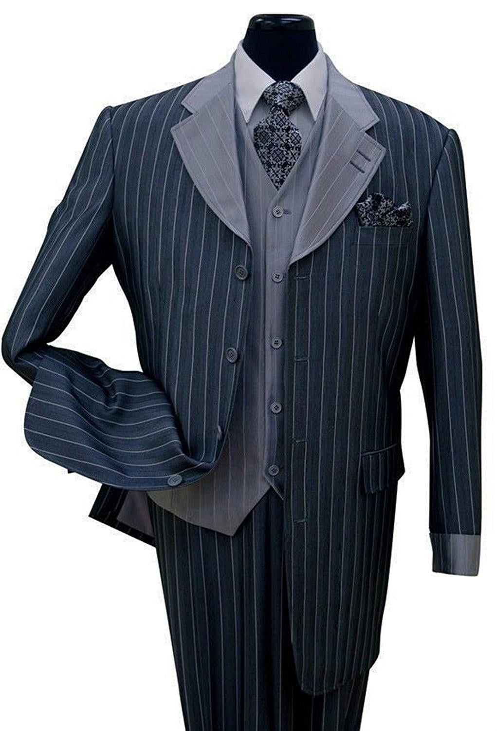 Pinestripe Fashion Suit with Contrast Collar, Cuffs & Vest - Walmart.com