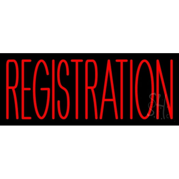 Red Registration LED Neon Sign 13 x 32 - inches, Clear Edge Cut Acrylic Backing, with Dimmer - Bright and Premium built indoor LED Neon Sign for automotive store, and mall.