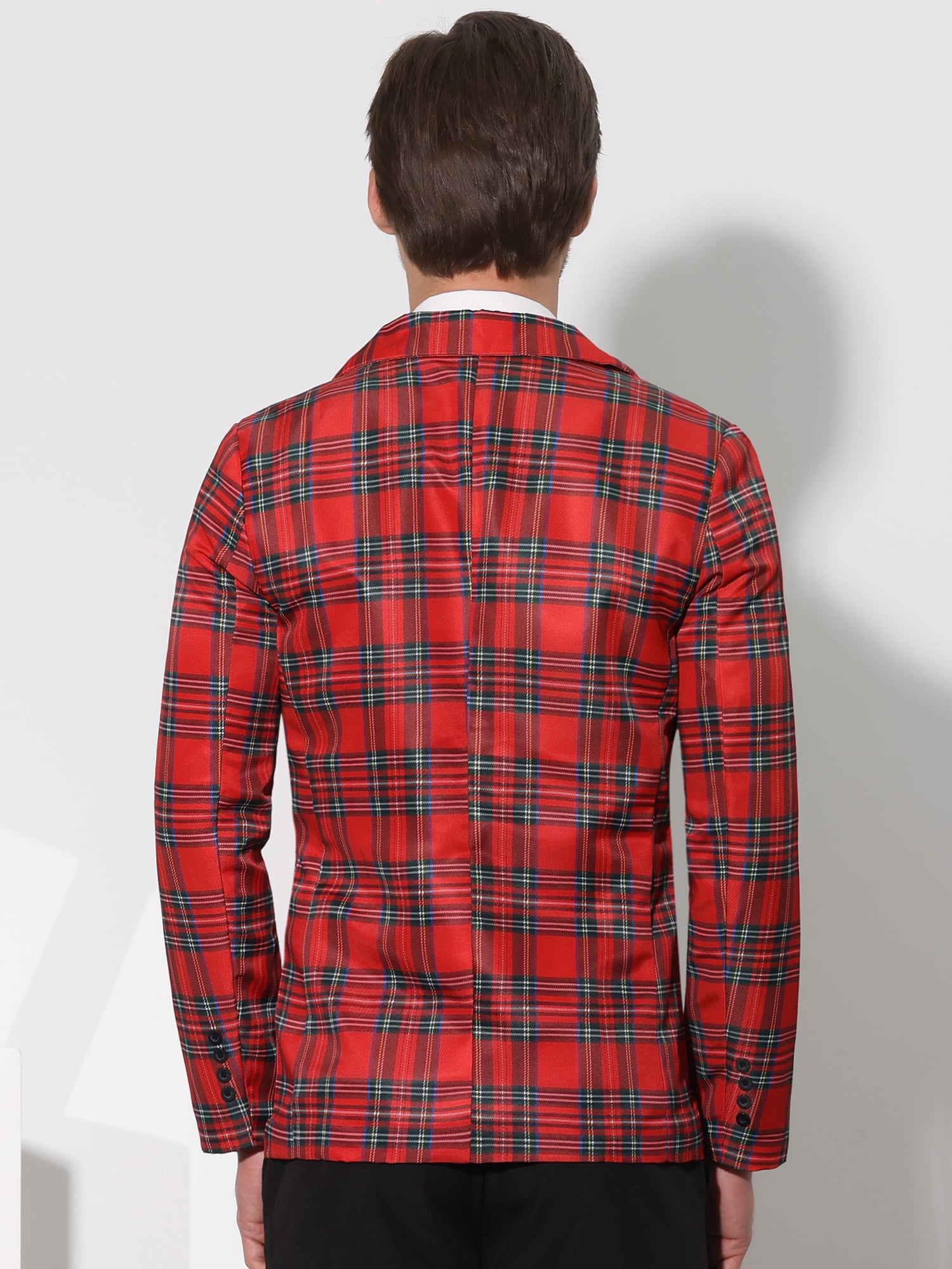 DARING DIVA Men's Plaid Blazers Notch Lapel Checked Wedding Dinner Sports Coat S Red