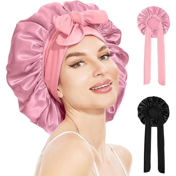 Gorro De Satín Para Cabello Rizado, Gorro De Seda Para Dormir Ajustable, Gorros De Doble Capa Con Banda Elástica, Ideal Para Dormir, Belleza, Ducha, Baño, Spa