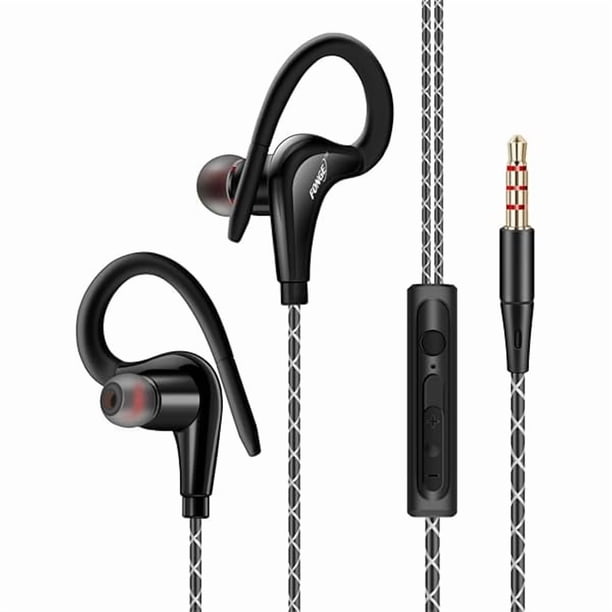 wonima11 Wired in-Ear Waterproof Earphones Ear Hook Earbuds Stereo Super Bass Headphones Sport Headset with Mic Black