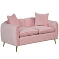 thumbnail image 2 of Euroco Velvet Loveseat Sofa, Upholstered Loveseat Couch with 2 Pillows Modern Sofa with Golden Metal Legs for Living Room, Apartment, Pink, 57.8", 2 of 10