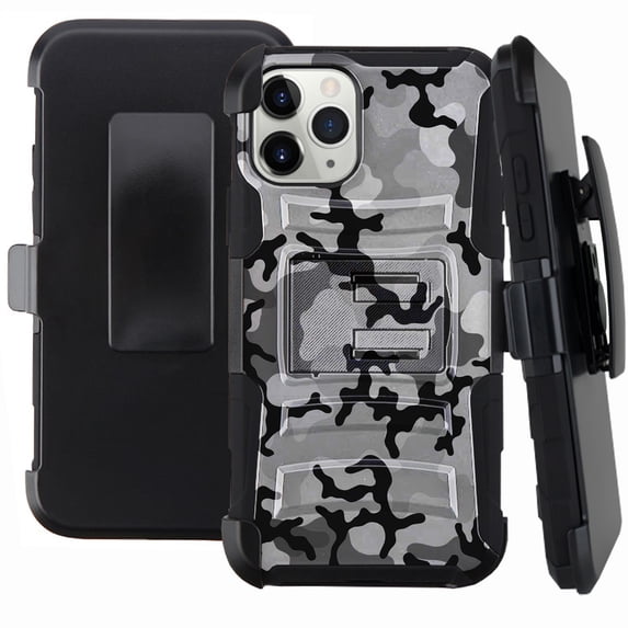 DALUX Hybrid Kickstand Holster Phone Case Compatible with Iphone 12 Pro Max (6.7 in) - Gray Stylish Camo