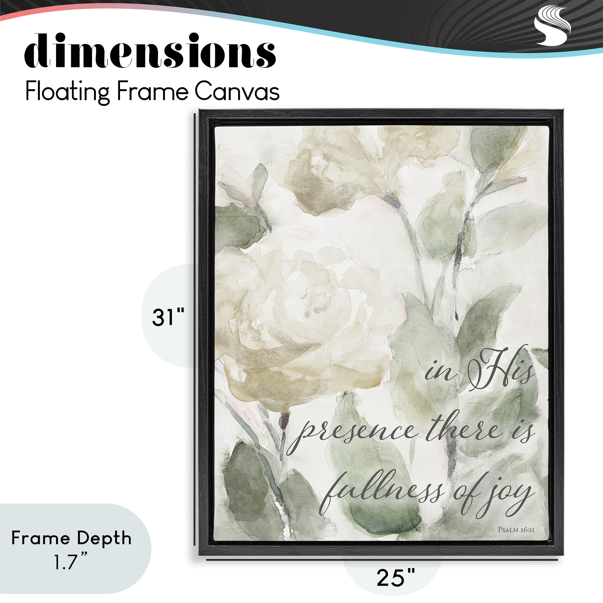 Stupell Industries His Presence Floral Scripture Black Framed Floater Canvas Wall Art, design by Lanie Loreth