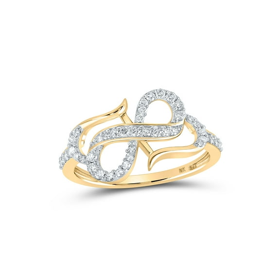 10kt Yellow Gold Womens Round Diamond Infinity Heart Ring 1/3 Cttw