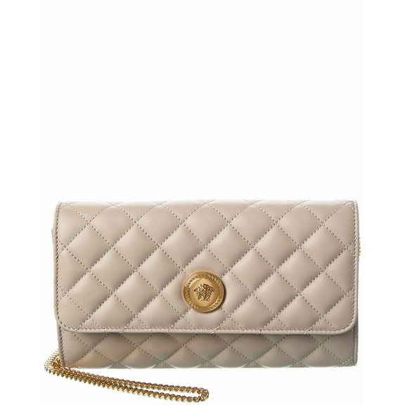 Versace Medusa Quilted Leather Wallet On Chain, White