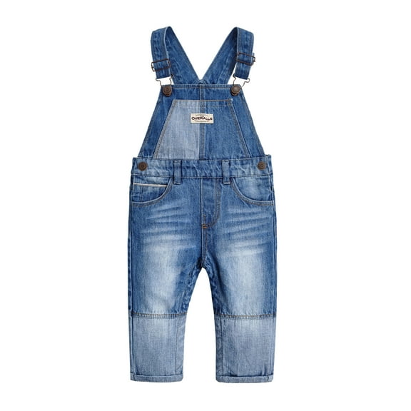 Kidscool Space Baby Boy Easy Diaper Changing Patchwork Fashion Jeans Overalls,Blue,18-24 Months