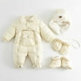 thumbnail image 2 of Xfvqtps One Piece Snowsuit with Gloves Socks and Hat Plush Lined Keep Warm Double Zippers Solid Color Waterproof Windproof Winter Jumpsuits White, 2 of 9