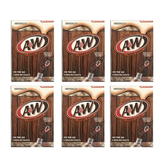 A&W Root Beer Caffeine/ Sugar-Free Non-Carbonated Soda Pop Classic On-the-Go Water Drink Mix Packets for Lunch on Picnics Gymbags Backpack & Pocket - 6 Boxes (36 servings)