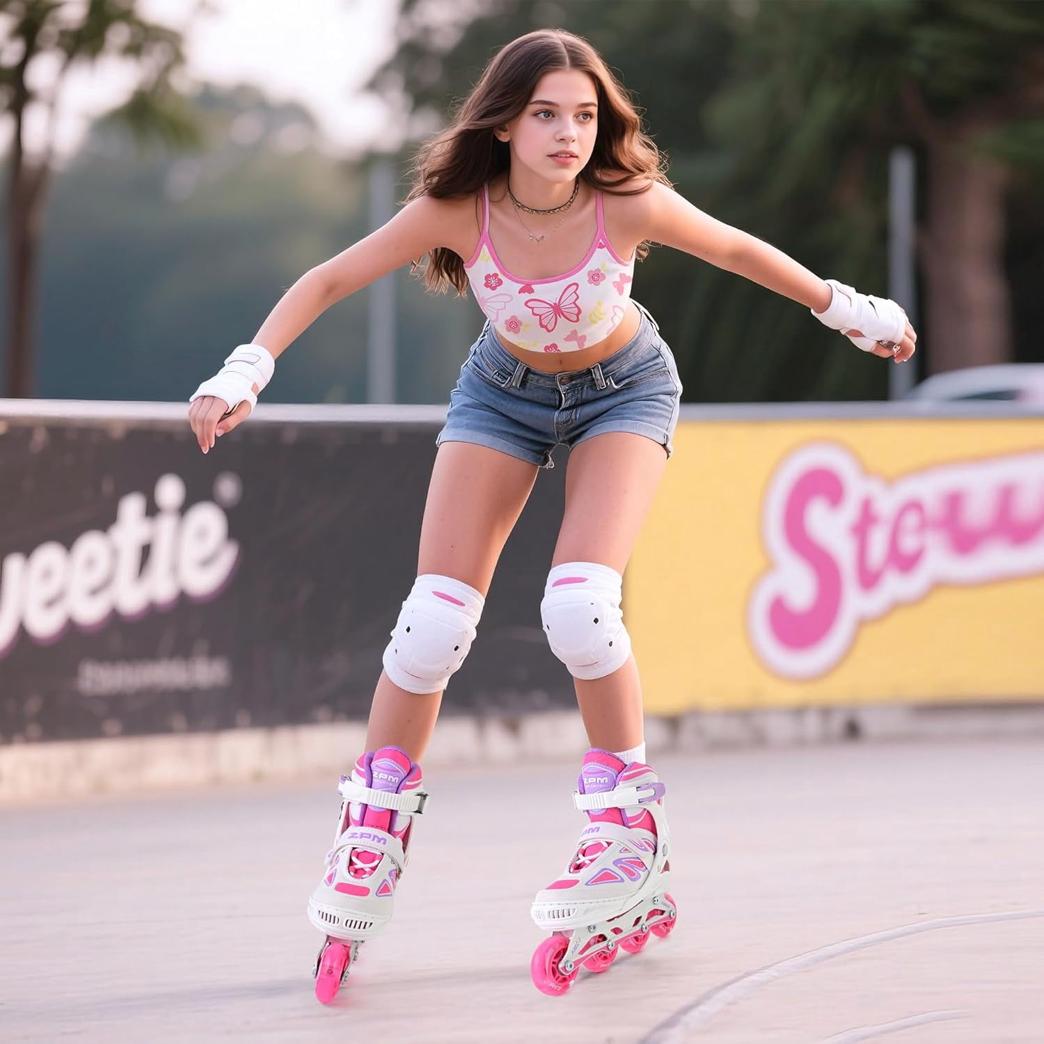 PrimeCook Shop Vinal Girls Adjustable Flashing Inline Skates, All Wheels Light Up, Fun Illuminating Skates for Kids Men Adult Women and Boys