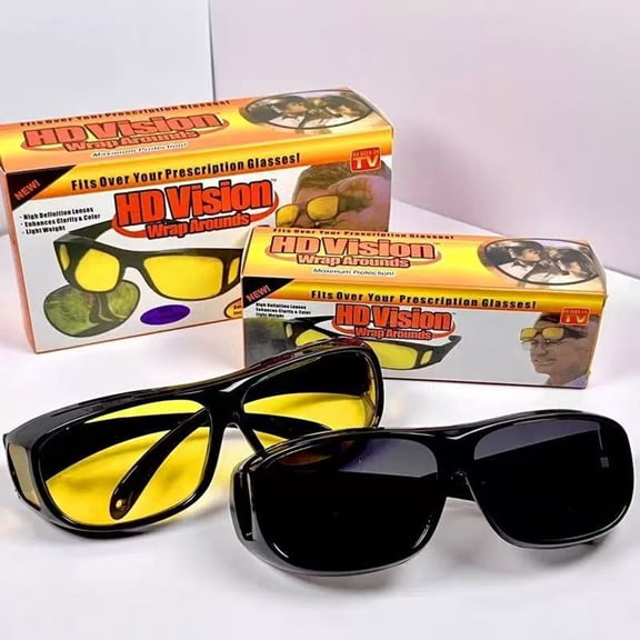 HBMYN Fit Over HD Day and Night Driving Glasses, Anti Glare Polarized Wraparound Sunglasses for Men and Women, Matte Black