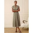 thumbnail image 7 of Green Geometric Print Midi Shirt Dress With V-Neck And Cinched Waist, 7 of 7